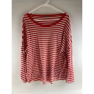 Arianna by Howard's Shirt Women's Size Large/XL Coral White Striped Boat Neck